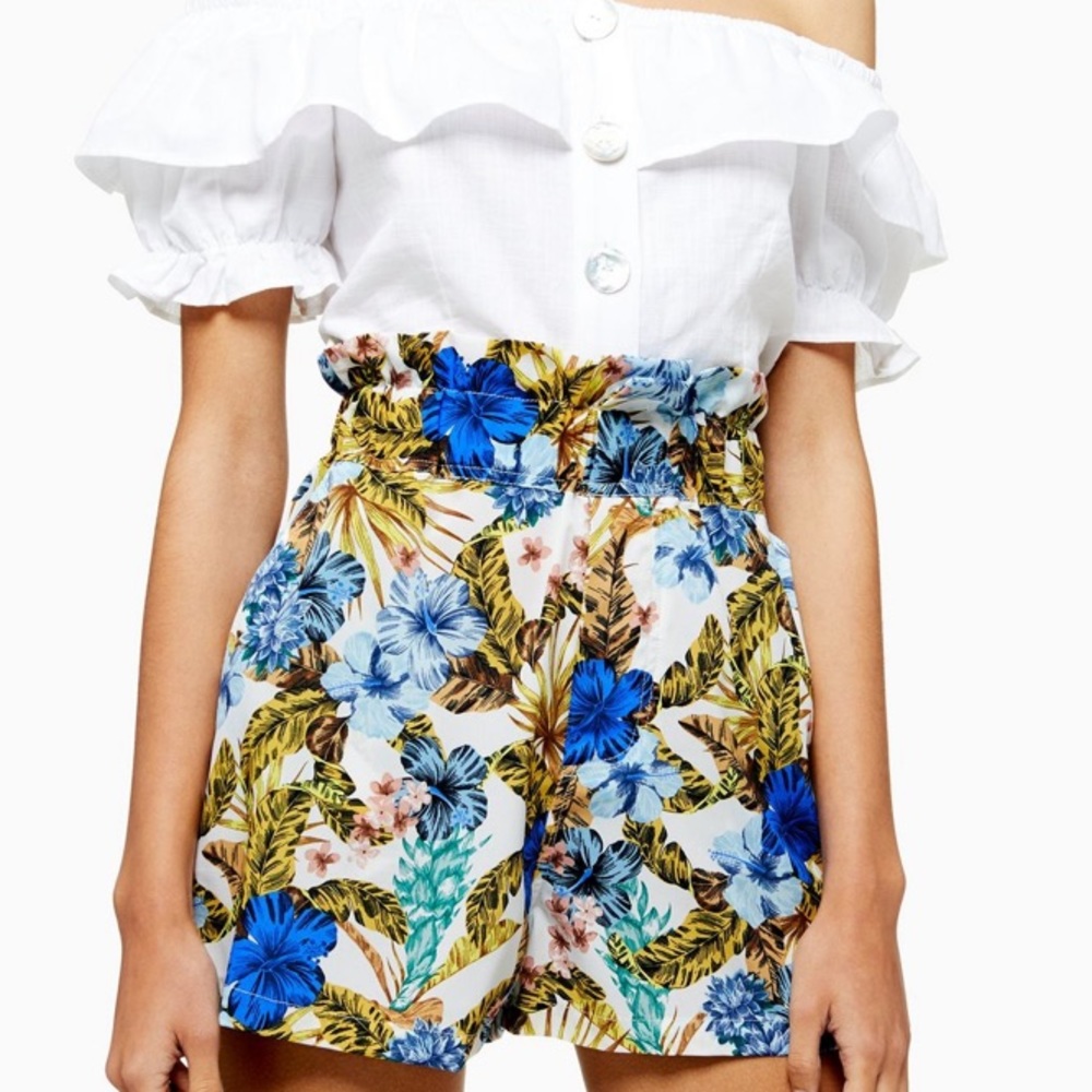 TROPICAL PAPERBAG HIGH WAISTED SHORTS